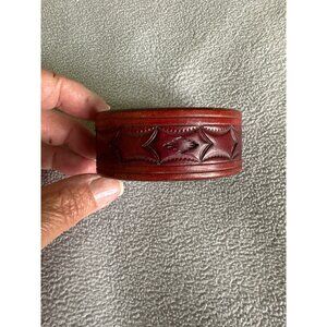 Leather Cuff Bracelet 1" Tooled Boho Yellowstone  Retro 70s Vibe Festival